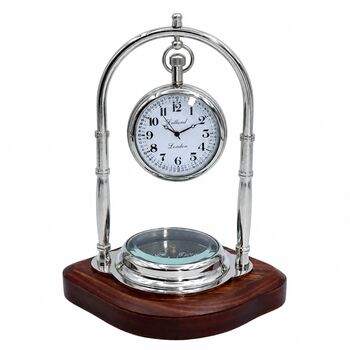Personalised Chrome 9th Anniversary Desk Clock With Compass, 2 of 8