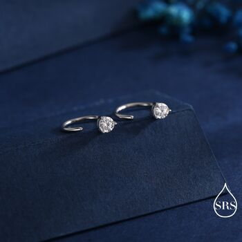 Clear Cz Dot Huggie Hoop Earrings In Sterling Silver, 3 of 11