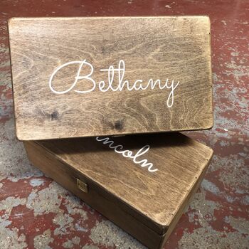Personalised Carved Name Wooden Keepsake Box, 6 of 7