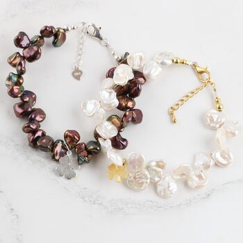Keshi Pearl Clover Charm Bracelet, 2 of 12