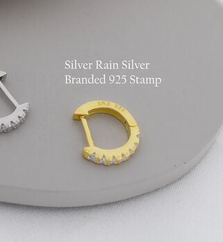 Sterling Silver Cz Huggie Hoops, 3 of 12