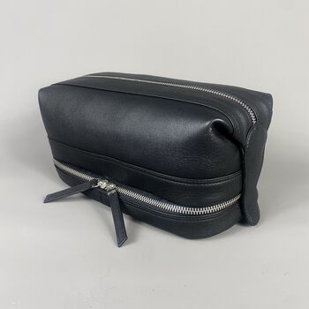 Black Leather Double Zip Wash Bag, 5 of 10