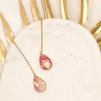 Pink And Gold Foil Speckled Threader Drop Earrings, 2 of 8