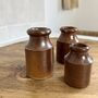Set Of Three Mini Vintage Brown Stoneware Ink Bottles, thumbnail 5 of 6