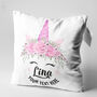 Personalised Unicorn Face Name Cushion, Gift For Little Girls, thumbnail 2 of 6