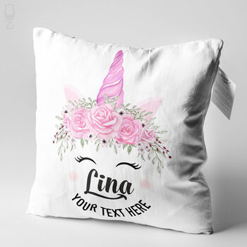 Personalised Unicorn Face Name Cushion, Gift For Little Girls, 2 of 6