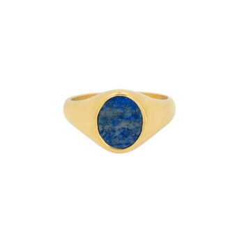 Gold Plated Blue Lapis Lazuli Steel Signet Ring For Men, 3 of 11