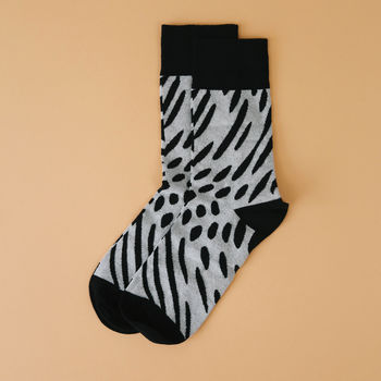 Two Sided Designer Cotton Socks In Black And Off White, 4 of 8