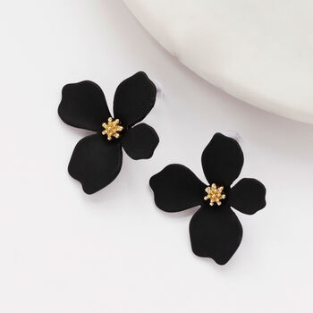 Black Hand Painted Flower Shaped Stud Earrings, 2 of 11