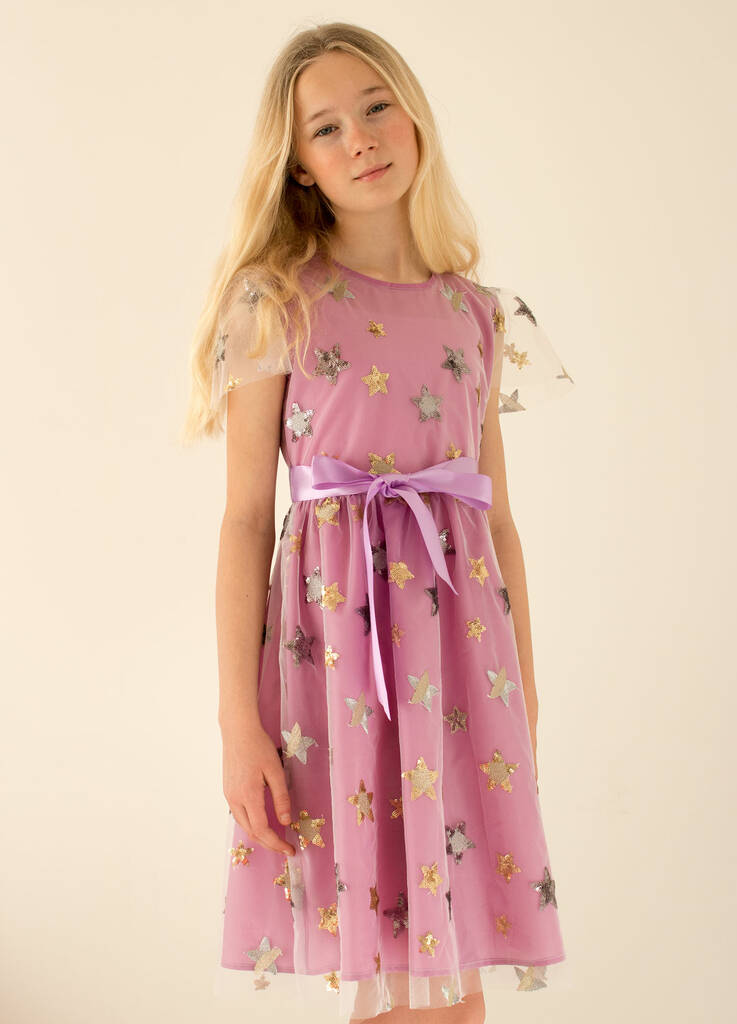 Lilac Star Embroidered Tulle Girls Occasion Dress By HOLLY HASTIE ...