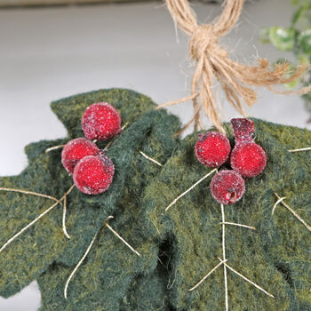 Felt Holly Christmas Tree Hanging Decoration, 2 of 2