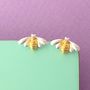 Silver And Golden Bee Earrings, thumbnail 3 of 6