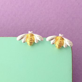 Silver And Golden Bee Earrings, 3 of 6