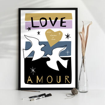 Personalised Wedding Or Anniversary Birds Amour Print, 3 of 3