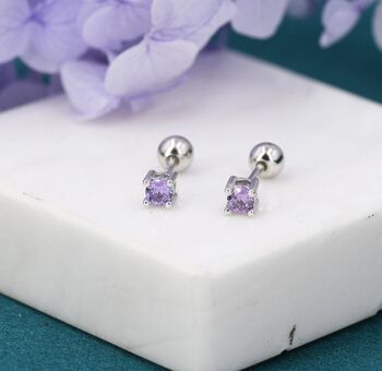 Sterling Silver Amethyst Purple Cz Earrings, 4 of 12