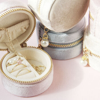 Small Round Velvet Jewellery Box With Pearl Detail, 10 of 10