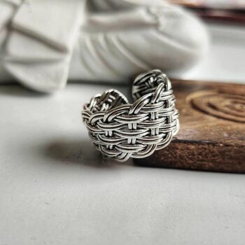 Wide Retro Woven Braided Wide Band Open Ring, 4 of 6