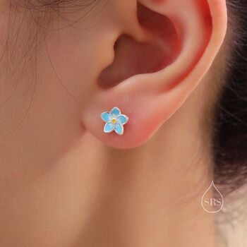 Sterling Silver Dainty Forget Me Not Enamel Stud Earrings, 2 of 12