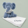 Personalised Esme Elephant Soft Toy With Snuggle Wrap, thumbnail 2 of 9