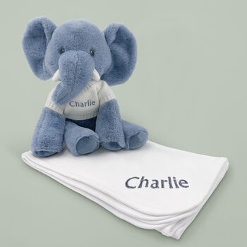 Personalised Esme Elephant Soft Toy With Snuggle Wrap, 2 of 9