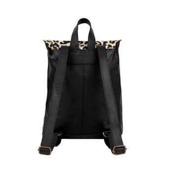 Leopard Print And Black Leather Yale Backpack, 4 of 8