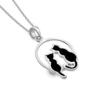 Sterling Silver Dual Cats Pendant Necklace, 2 of 4
