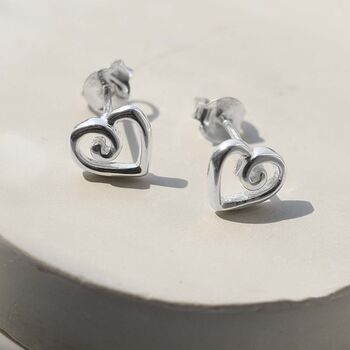 Sterling Silver Delicate Spiral Heart Earrings, 4 of 11