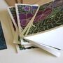 Linocut Pansy Flower Notecards Set Of Eight, thumbnail 4 of 5