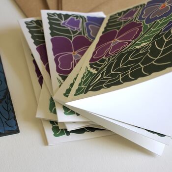 Linocut Pansy Flower Notecards Set Of Eight, 4 of 5