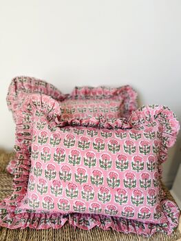 Indian Block Print Ruffle Cushion, 2 of 4