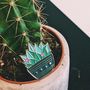 Blue And Pink Enamel Cactus Pin With Gold Metal, thumbnail 6 of 7