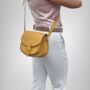 Crossbody Canary Yellow Loop Closure Leather Saddle Bag Maya, thumbnail 2 of 6