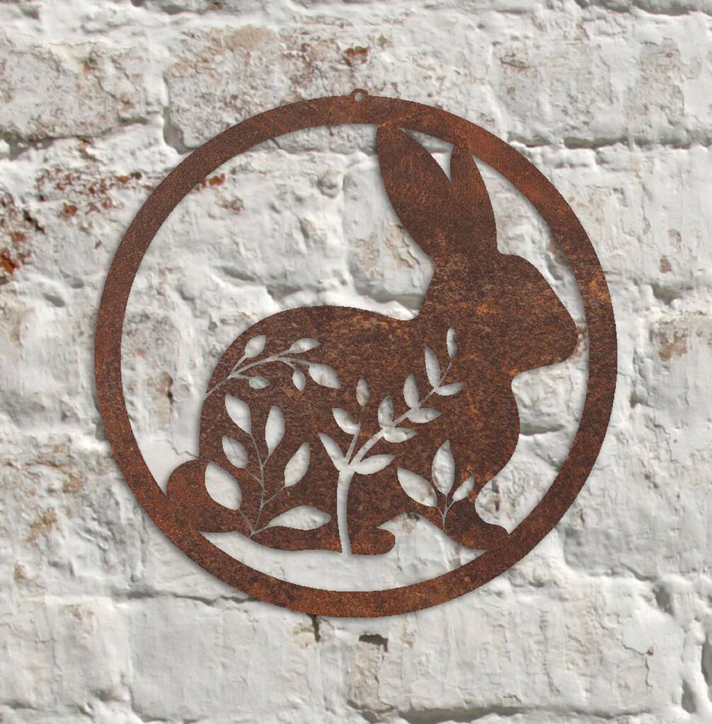 Metal Rabbit Garden Sculpture Wall Art
