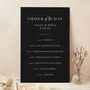 Black Modern Script Wedding Order Of The Day Sign, thumbnail 1 of 2