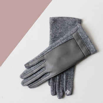 Merino Wool Gloves With Faux Leather Finish, 3 of 7