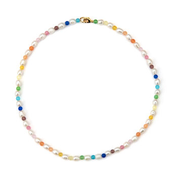 Freshwater Pearl And Rainbow Moonstone Bead Necklace, 4 of 5