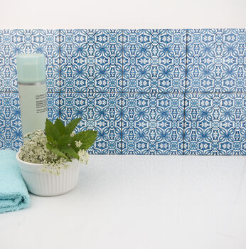 'Blue Turkish Flower' Handprinted Ceramic Tiles, 4 of 10