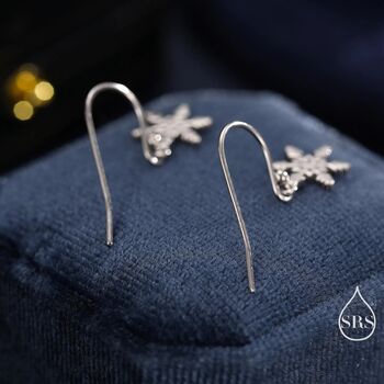 Sterling Silver Delicate Snowflake Drop Hook Earrings, 2 of 11