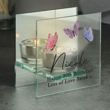 Personalised Mirrored Butterfly Candle Holder Gift, 4 of 4