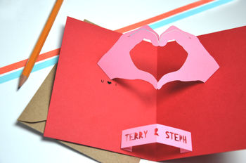 Personalised Pop Up Hand Heart Gesture Valentines Card, 4 of 5