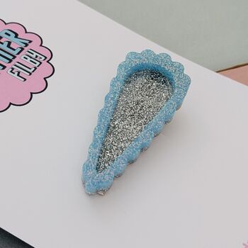 Blue And Silver Glitter Hair Clip / Something Blue Bridal Gift / Festive Party Hair Slide / Wedding Guest Accessory, 3 of 4
