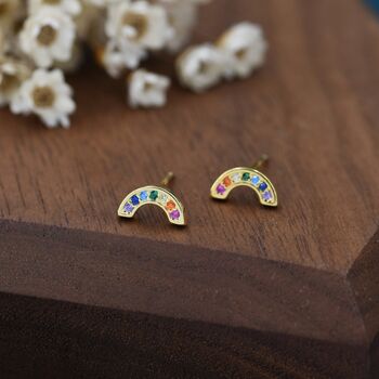 Sterling Silver Cz Crystal Rainbow Stud Earrings, 5 of 11