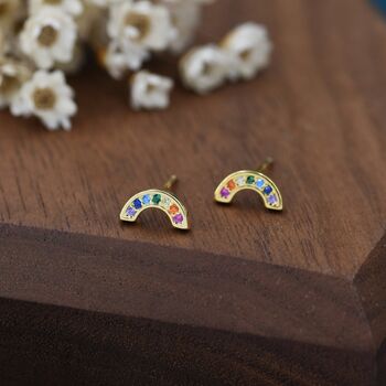 Sterling Silver Cz Crystal Rainbow Stud Earrings, 4 of 12