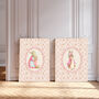 Pink Floral Bunny Rabbit Set Of Two Nursery Art Prints, thumbnail 1 of 3