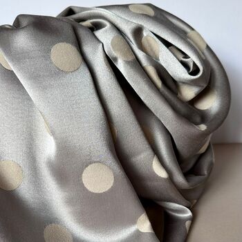 Silky Beige And Silver Spot Reversible Scarf, 6 of 9