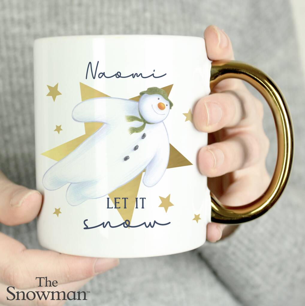 Personalised The Snowman Let It Snow Gold Handle Mug, 1 of 4