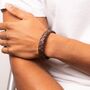 Mens Rose Gold Plated Woven Brown Leather Bracelet, thumbnail 2 of 8