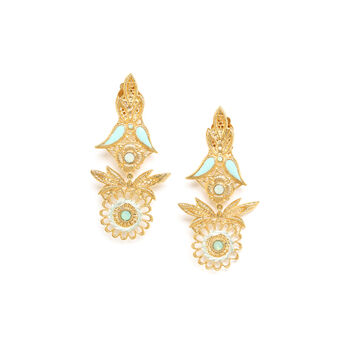 Gold Plated Clip Drop Earrings Flower Shape, 2 of 3