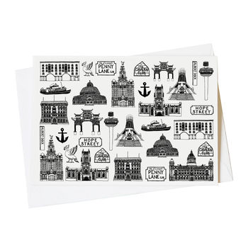 Liverpool Illustrated Black And White Greeting Card, 3 of 6