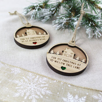 First Christmas In New Home Personalised Wooden Decoration, 2 of 5
